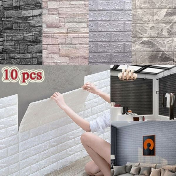 10 pièces autocollants muraux 3D carrelage auto-adhésif panneau de mousse imperméable salon TV protection de fond papier peint bébé 38 35 cm 21031273l