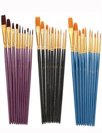 10 PCS -kunstenaar Nylon Paint Brush Professionele aquarel Acryl Acryl houten handgreep schilderborstels Make Up Tools3715604