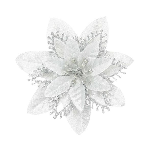10 Pcs Noël Glitter Poinsettia Fleurs Décoratives Fleurs Artificielles Pour Arbre De Noël Ornements 13cm Faux Sil jllFfF