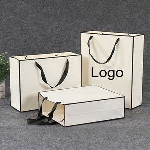 10 pièces cadeau personnalisé papier emballage sac artisanat emballage personnalisation entreprise Shopping vêtements paquet Kraft sacs 220704