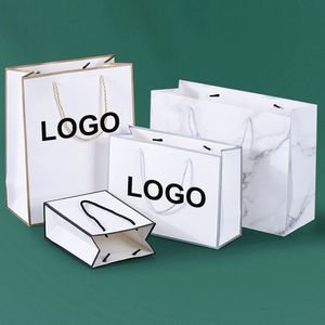 10 Uds. Cajas de bolsas de embalaje de papel de regalo con logotipo personalizado, embalaje artesanal, personalización de compras de negocios, paquete de ropa, bolsas de boda HH22-257