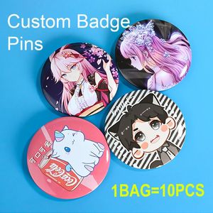 10 pièces personnalisé Badge broches rond coeur étoile carré dessin animé Anime métal broche bouton étain Badges 240106