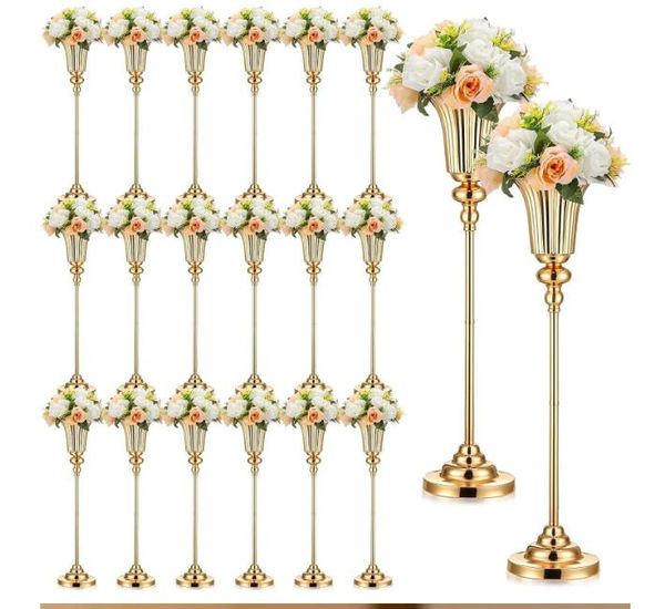 Vase à fleurs doré 10 pièces, pour centre de table de mariage, support décoratif en trompette en métal pour réception de noël, anniversaire