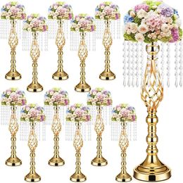 10 piezas de centros de mesa de boda dorados para mesa, soporte de flores de cristal, jarrón de 193 pulgadas de alto con candelabro de Metal Hol 240110