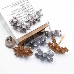 10 PCS Golden Silver Pine Cone Christmas Decorations For Home Wedding Mariage ACCESSOIRES DE BRIDAL