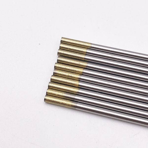 10 pièces baguette de soudure dorée 1.5% lanthané 1.0mm 1.6mm 2.0mm 2.4mm 3.2mm 4.0mm WL15 TIG électrodes de tungstène