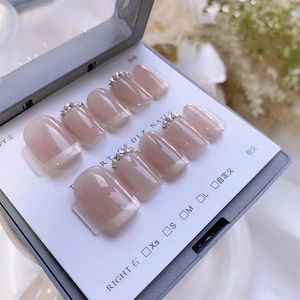 10 pc's handgemaakte nep nagel Franse korte stijl afneembare valse nagels tips herbruikbare druk op kist manicure art 240328