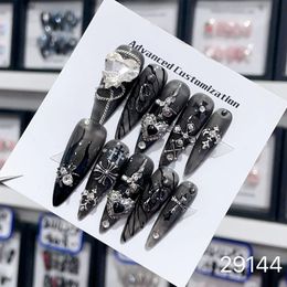 10 pièces faites à la main Y2k presse sur les ongles longs diamant de luxe noir Style foncé adhésif réutilisable faux ongles Art couverture complète conseils 240201