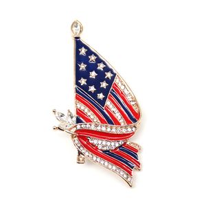 10 PCS/Lot American Flag Broche Crystal Rhinestone Email 4 juli USA Patriotic Pins for Gift/Decoration
