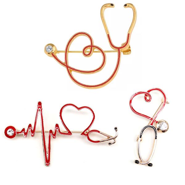 10 pcs / lots styles personnalisés cadeaux médicaux broche broche stéthoscope eCG coeur en forme d'émail épingle médecin accessoires infirmières