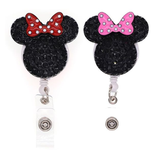 10 pcs / lot mignon porte-clés animal strass tête de souris porte-carte d'identité rétractable pour nom d'infirmière accessoires badge bobine avec allig279j