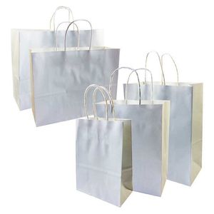 10 stks / partij DIY Simple White Kraft Paper Gift Bag met Handles 5 Grootte voor Geschenken Winkels Kleding Schoenen Tas Kerstfeest 210724