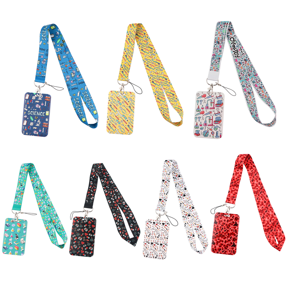 10 Pcs / Lot Fashion Accessories Custom Design Neck Strap Polyester Lanyard Medical Print Vertical Plastic Card Holder For Office Nurse Doctor Accessories