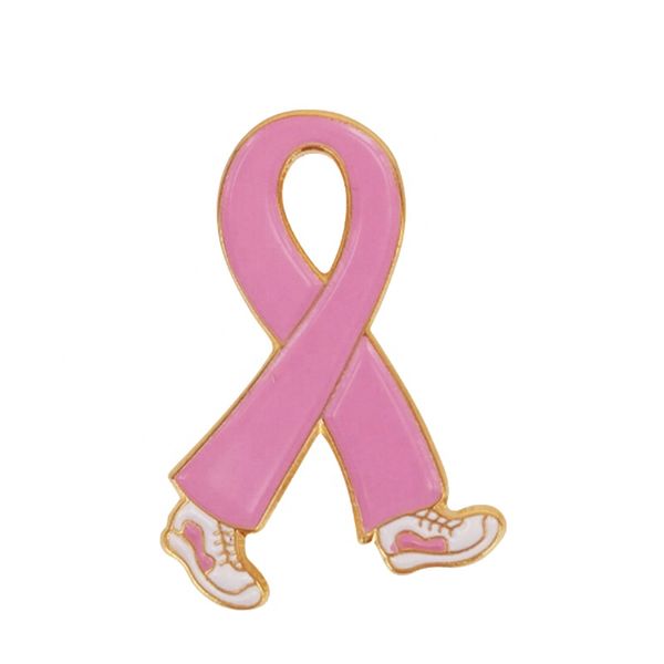 10 pièces/lot broches de mode en forme de ruban en émail rose avec des chaussures sensibilisation au Cancer du sein épingles papillon médicales pour accessoires d'infirmière