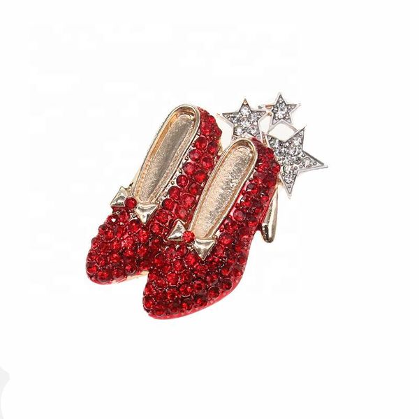 10 uds/lote broches de moda cristal rojo diamantes de imitación de tacón alto Mago de Oz zapatos broche alfileres para decoración de regalo