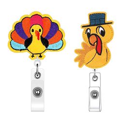 10 pièces/lot porte-clés de mode accessoires d'allaitement drôle dinde Thanksgiving rétractable vacances feutre ID porte-badge bobine pour cadeau d'infirmière