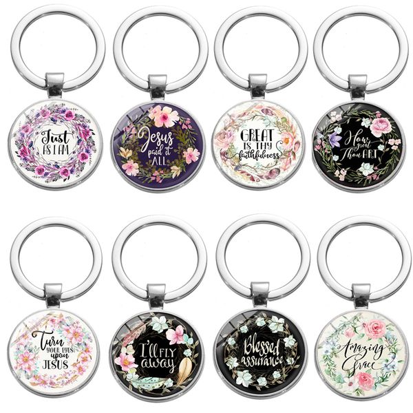 Porte-clés à la mode, fleur en verre personnalisée avec texte, accessoires pour clés, 10 pièces/lot