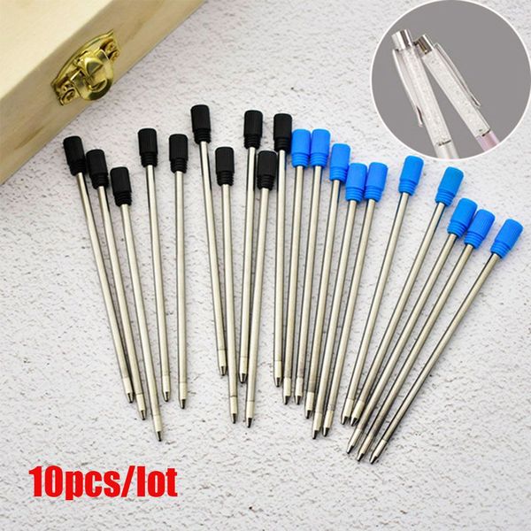 10 pcs / lot Recharge de stylo métallique de haute qualité pour Crystal Diamond Ballpoint Pen Student Pen Tod Blue / Black Ink 7cm Longueur