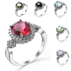 10 Stuks Lot Vakantiecadeau Ring Ovaal 6 Kleur Verloving Zirconia Mode-sieraden Ringen Zilver Voor Vrouwen Bruiloften Ring2890