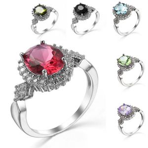 10 Stuks Lot Vakantiecadeau Ring Ovaal 6 Kleur Verloving Zirconia Mode-sieraden Ringen Zilver Voor Vrouwen Bruiloften Ring241l