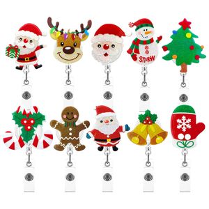 10 pièces/lot porte-clés de noël rétractable paillettes vacances badge bobines père noël acrylique nom porte-badge avec pince crocodile pour bureau infirmière médecin accessoires