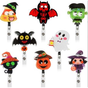 10 PCS/Lot Key Ring Halloween Intrekbare verpleegster Bling Glitter Pumpkin Ghost Holiday Badge Reels Cute Acryl ID Naam Badge Holder voor kantoorverpleegkundige accessoires