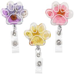 10 pcs/lot porte-clés fleur Badge bobine rétractable patte de chien résine ID nom carte porte-badge séché Floral Badge pince pour infirmière médecin enseignant étudiant