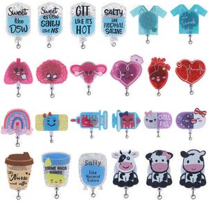 10 PCS/Lot Key Rings Mix Styke Medical Series Bling Glitter Acryl Intrekbare Badge Reel met alligatorclip voor accessoires voor gezondheidswerkers