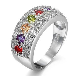 10 Stuks Veel LuckyShine Mode Voor Vrouwen Sieraden Vintage Zirconia Womens Engagement Wedding band Regenboog Ring sieraden284S