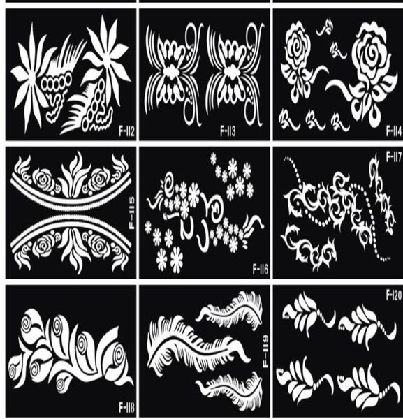 10 unids / lote Mehndi Indian Henna Tattoo Plantilla reutilizable Tatoo Plantilla Tatuajes profesionales para pintura a mano Bride309Z6645858