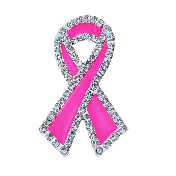 10 pièces/lot broches en émail rose strass clair forme de ruban sensibilisation au Cancer du sein épingles papillon médicales pour accessoires d'infirmière