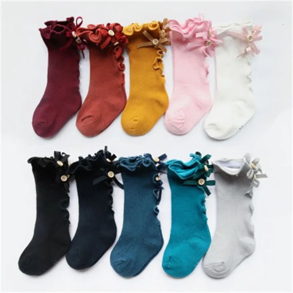 10 pièces/lot, chaussettes en coton pour bébés en bas âge, nœuds doux, Skarpetki, chauffe-jambes longues et chaudes pour enfants nés, chaussettes hautes au genou 240112