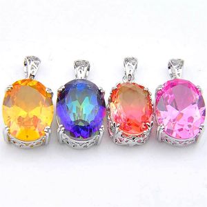 10 Pcs / Lot Unique Mix Rainbow Crystal Zircon Gemstone 925 Sterling Silver Pendentifs Collier pour Femmes Bi Couleur Tourmaline Penda304q