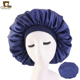 10 pièces/lot femmes grande taille beauté impression Satin soie Bonnet sommeil bonnet de nuit couvre-chef Bonnet chapeau pour cheveux bouclés élastiques noir X0722