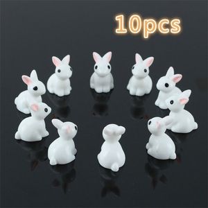 10 PCS Mooie miniatuurtuin Mini konijn Resin Fairy Ornament Flower Plant Pot Home Figurine Dierendecorevoorraad 220628