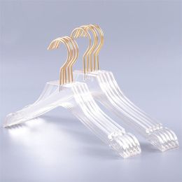 10 stks Luxe Clear Acrylic Crystal Clothes Hanger met Gouden Haak, Transparante Shirts Jurk Hanger met inkepingen voor Lady Kids 201111