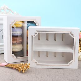10 PCS Macarons Box PVC raam Wit Bronzing Kraft Paper Gift Packaging Box Kid Verjaardag Wedding Cake Boxes voor Gasten Candy
