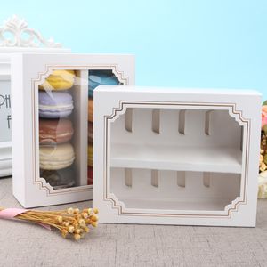 10 PCS Macarons Boîte PVC Fenêtre Bronzing Kraft Paper Gift Packaging Boîte Boîtes de gâteau de mariage d'anniversaire pour les invités Candy