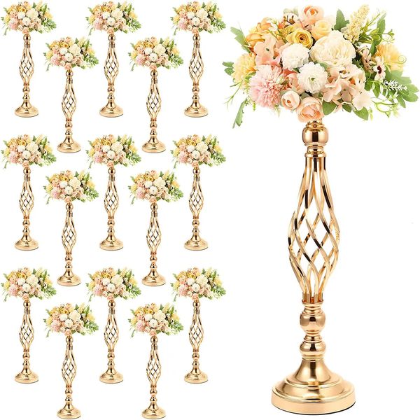 10 pièces support d'arrangement de fleurs en métal centres de table de fleurs de mariage support 20 pouces de haut élégant vase à fleurs en métal candélabre en or C 240228
