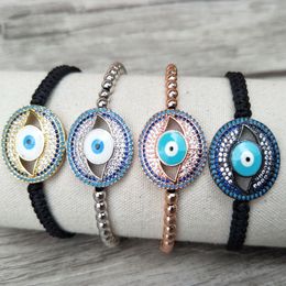 10 stks Micro Pave CZ Turkse stijl Evil Eye Connector Charm Kralen Armband Gevlochten Macrame Handcraft Sieraden Xmas Gift BG147