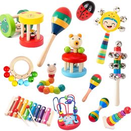 Hochets en bois Montessori pour bébés de 1 an, jeux sonores musicaux, jouets pour bébés de 0 à 12 mois, vente en gros, 10 pièces