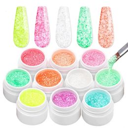 10 pcs gel ongle Flake à ongles vernis paillettes Snow Sequin Gel Holographic Absorb UV Gel Varnis DIY Art Nail Art TSLM1 231227