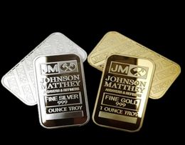 10 pcs non magnétique Amerian Coin JM Johnson Matthey 1 oz Pure 24k Real Gold Silver plaqué barre de lingots avec numéro de série différent 5646321