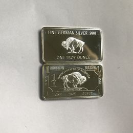 Buffle non magnétique plaqué argent allemand, 10 pièces, 1 OZ, animal de bœuf, 58 mm x 28 mm, lingot souvenir bar293q
