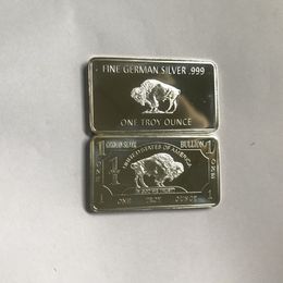 Buffle non magnétique plaqué argent allemand, 10 pièces, 1 OZ, animal de bœuf, 58 mm x 28 mm, lingot souvenir bar2566