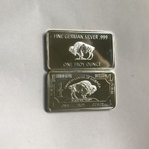 Buffle Non magnétique plaqué argent allemand, 10 pièces, 1 OZ, animal de bœuf, 58 mm x 28 mm, lingot souvenir bar230W