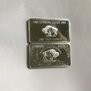 Buffle non magnétique plaqué argent allemand, 10 pièces, 1 OZ, animal de bœuf, 58 mm x 28 mm, lingot souvenir bar2676