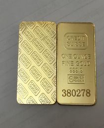 10 PCS No Magnetic Credit Suisse 1 Oz Brass Core Gold Bullion Coin 50 x 28 mm Barra de lingotos con láser SERAIL N7793421