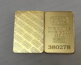 10 piezas Lingote de CREDIT SUISSE no magnético Barra de lingotes chapada en oro de 1 oz Regalo de moneda de recuerdo suizo 50 x 28 mm con diferente serie lase5568916