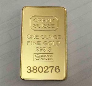 10 PCS Credititsuiseingot 1oz Bar de lingotes chapado en dorado Regalo de monedas de recuerdos suizos 50 x 28 mm con diferente láser en serie 7041770